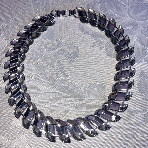 Silvertone shiny expanding metal necklace, choker style, $25 - Picture 3 of 5